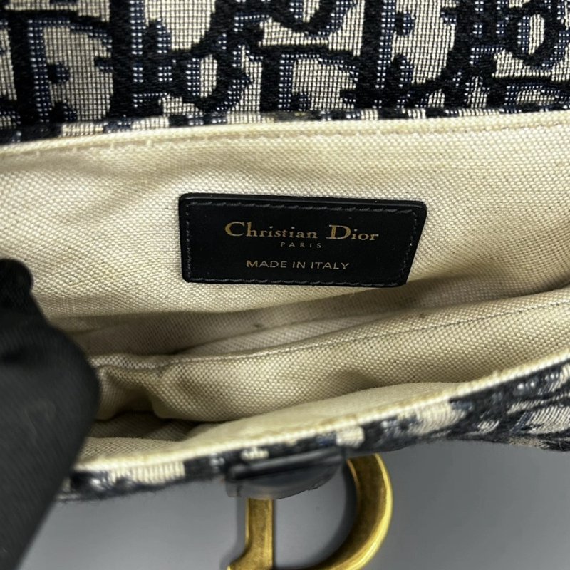 DIOR 藍色老花刺繡手提斜背肩背馬鞍包19*15*6 98新配件塵袋-1