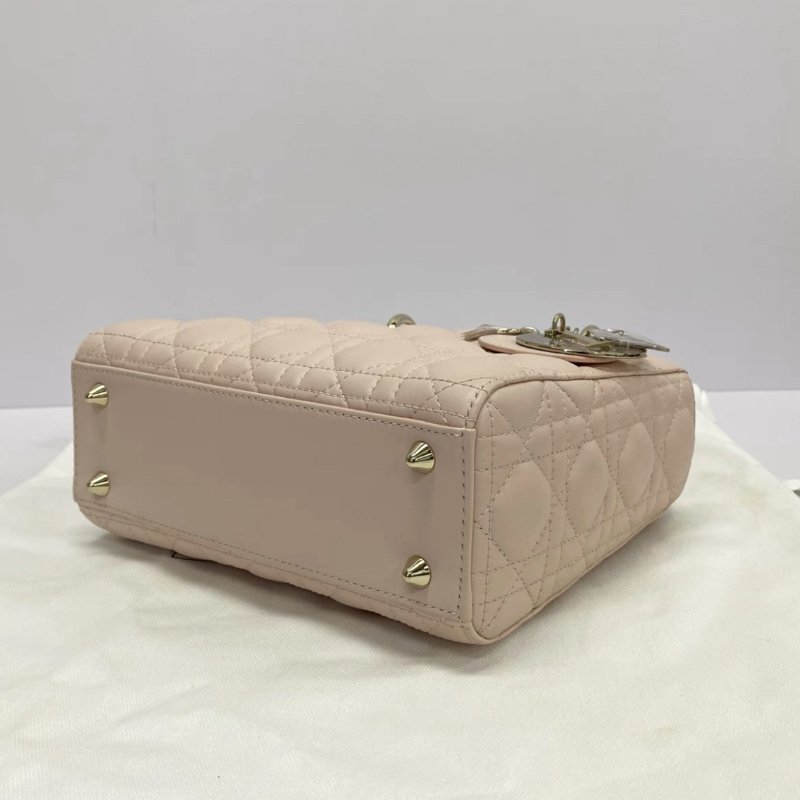 DIOR 新款四格櫻花粉金扣黛妃手提肩背斜背包 20*17*8 98新配件盒子塵袋保卡-2