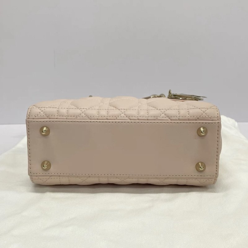 DIOR 新款四格櫻花粉金扣黛妃手提肩背斜背包 20*17*8 98新配件盒子塵袋保卡-3