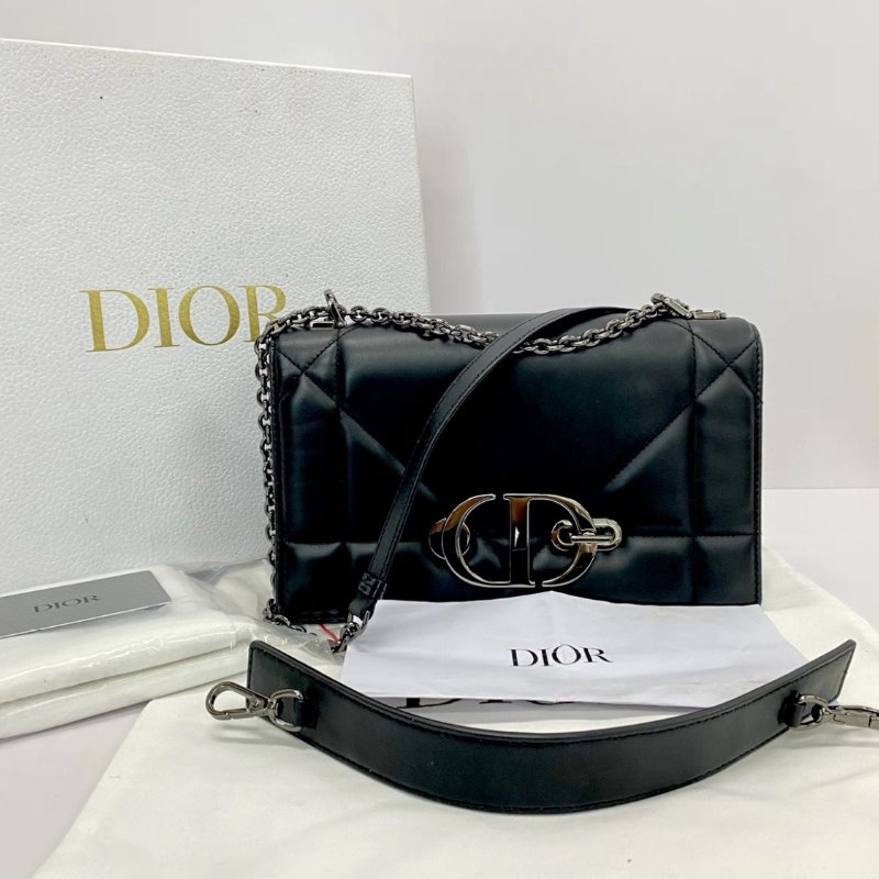 DIOR 全皮黑色銀扣蒙田30手提肩背斜背包 25*15*8 98新配件盒子塵袋購證-0