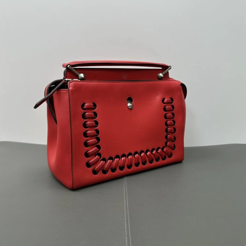 FENDI 紅色銀扣扣Dotcom Click編織手提斜背子母包 30*21*14 98新配件塵袋-1