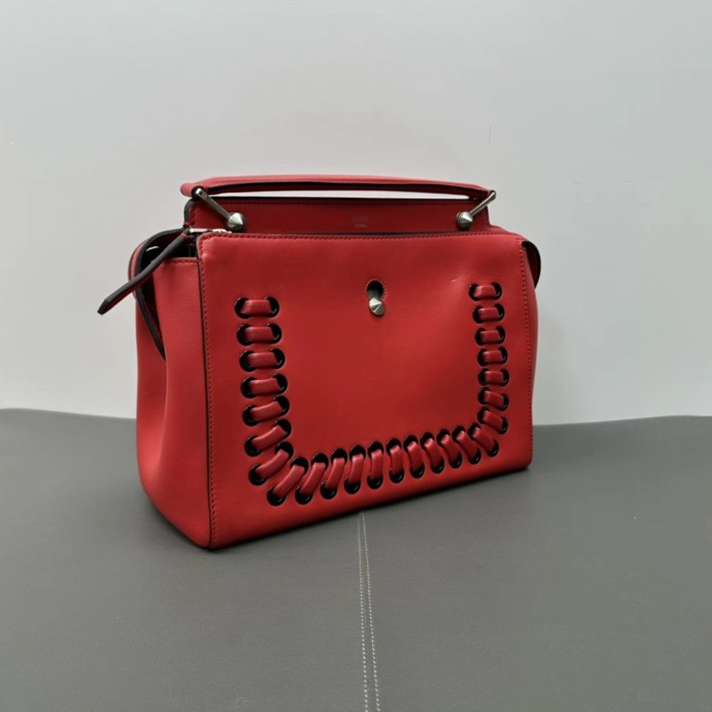 FENDI 紅色銀扣扣Dotcom Click編織手提斜背子母包30*21*14 98新配件塵袋-1