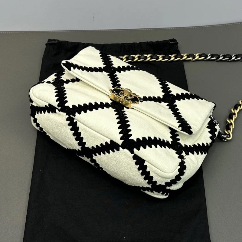 CHANEL 黑白熊貓19bag外縫線手提斜背鏈條包25.5*14*8 98新配件塵袋保卡-2