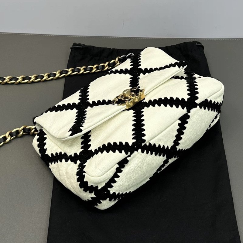 CHANEL 黑白熊貓19bag外縫線手提斜背鏈條包25.5*14*8 98新配件塵袋保卡-4