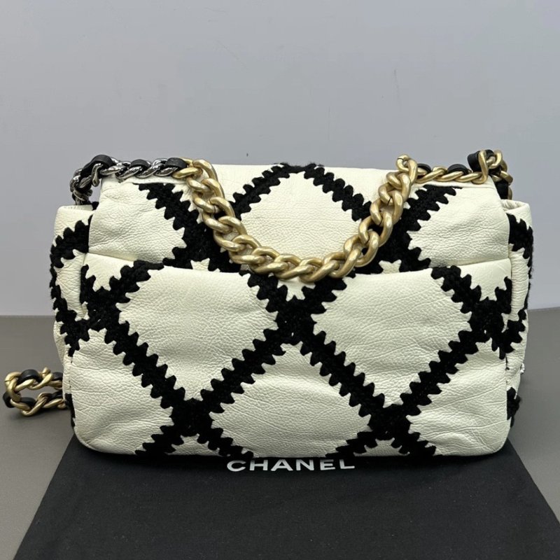 CHANEL 黑白熊貓19bag外縫線手提斜背鏈條包25.5*14*8 98新配件塵袋保卡-5