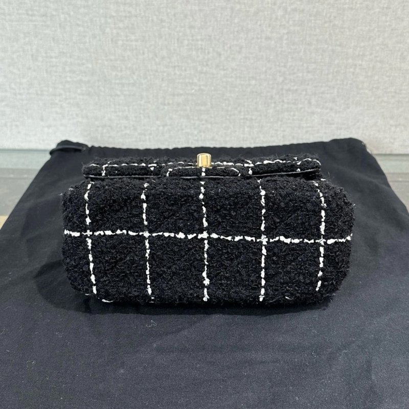 CHANEL 黑白毛呢金球方胖子肩背斜背包 17*13*7 98新配件塵袋-3