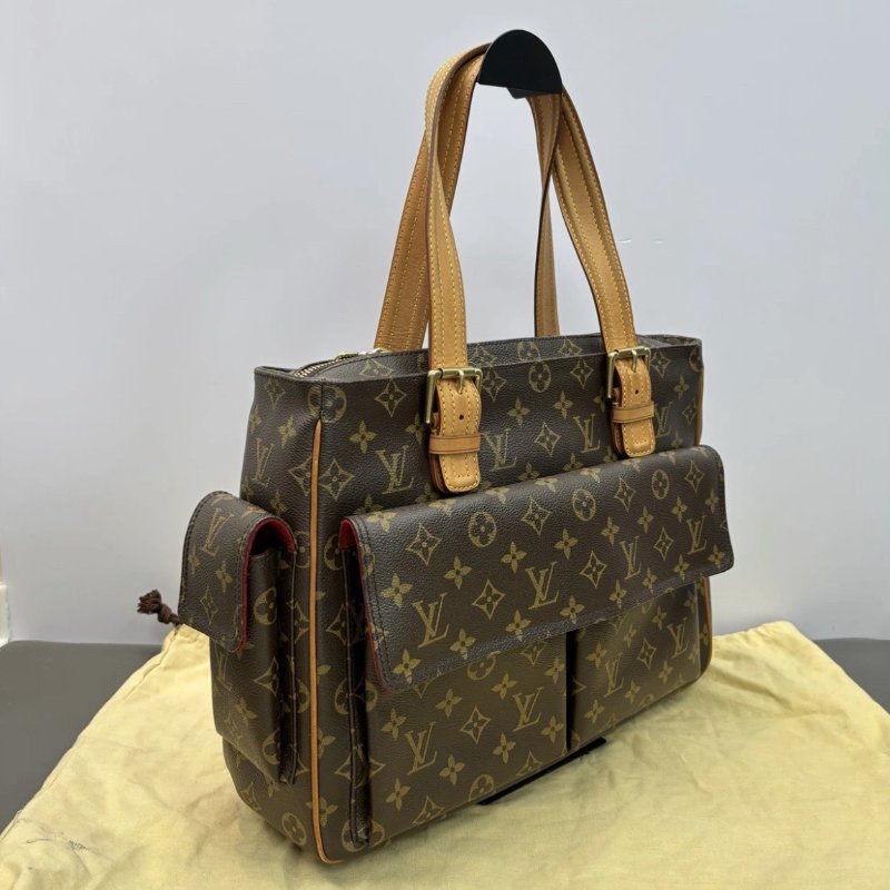 LV 老花金扣手提肩背駱駝包 36*27*11.5 98新配件塵袋-1