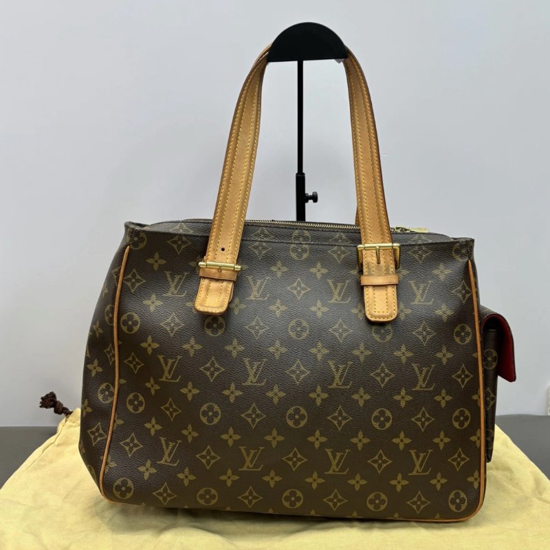 LV 老花金扣手提肩背駱駝包36*27*11.5 98新配件塵袋-5