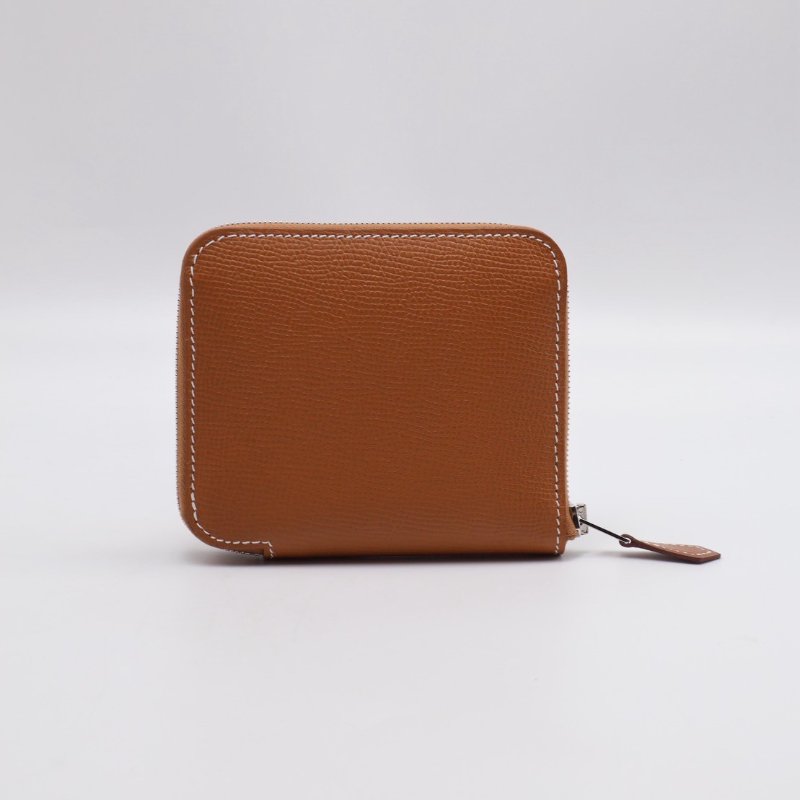 HERMES Silk'in 絲巾拉鍊短夾 - 金棕 / 自由之城 W-0