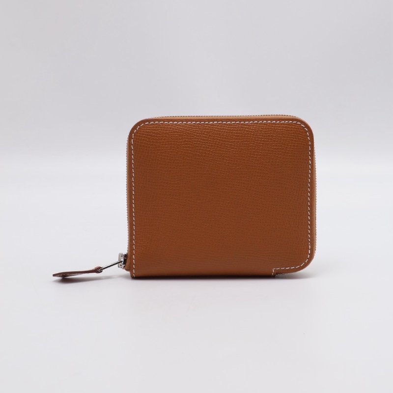 HERMES Silk'in 絲巾拉鍊短夾 - 金棕 / 自由之城 W-1