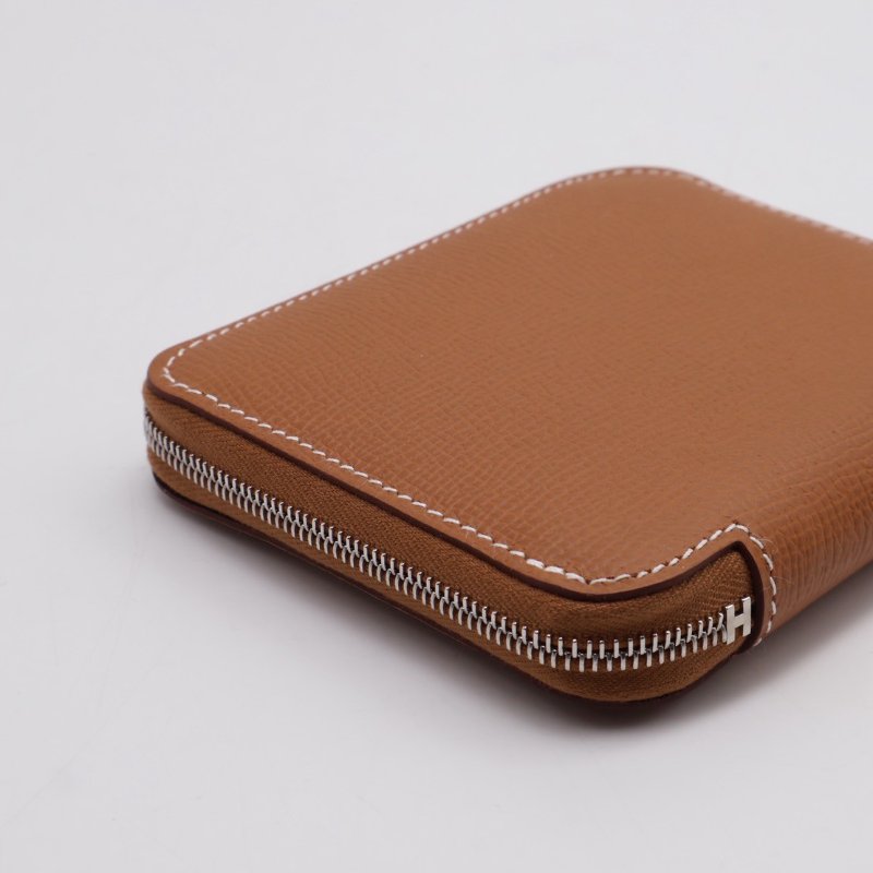 HERMES Silk'in 絲巾拉鍊短夾 - 金棕 / 自由之城 W-4