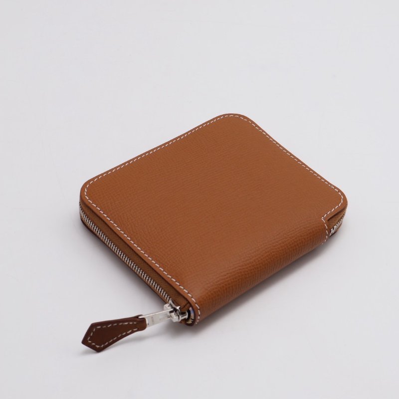 HERMES Silk'in 絲巾拉鍊短夾 - 金棕 / 自由之城 W-5