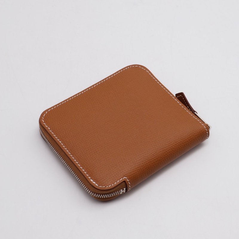HERMES Silk'in 絲巾拉鍊短夾 - 金棕 / 自由之城 W-6
