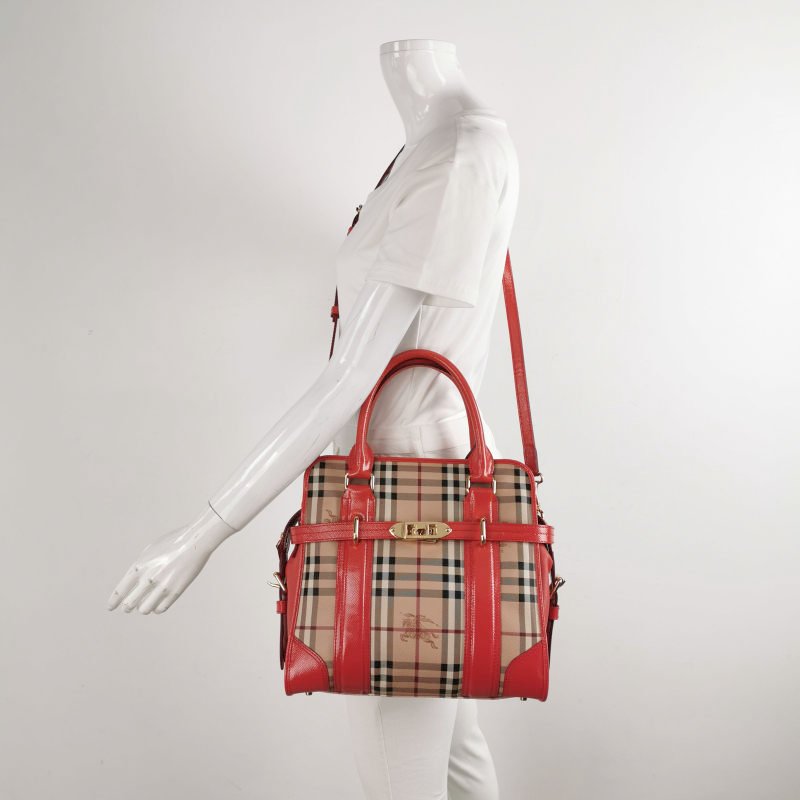 Burberry Minford 牛皮 漆皮 格紋 馬術騎士印花 斜背包 單肩包-1