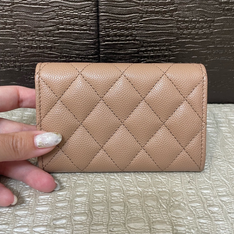 Chanel 奶茶荔枝牛奶雙C logo下蓋卡包-1