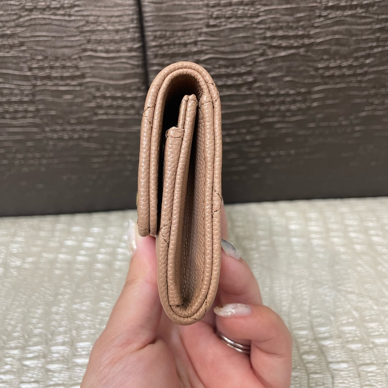 Chanel 奶茶荔枝牛奶雙C logo下蓋卡包-2