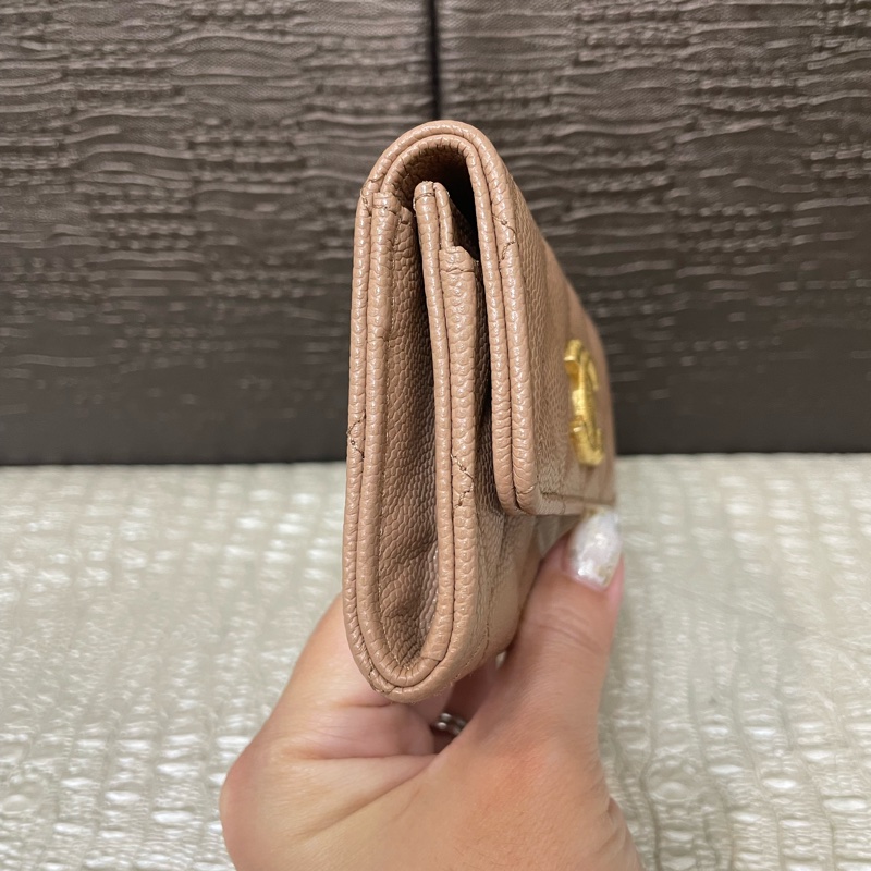 Chanel 奶茶荔枝牛奶雙C logo下蓋卡包-3