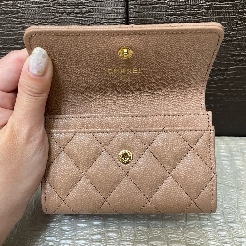 Chanel 奶茶荔枝牛奶雙C logo下蓋卡包-4