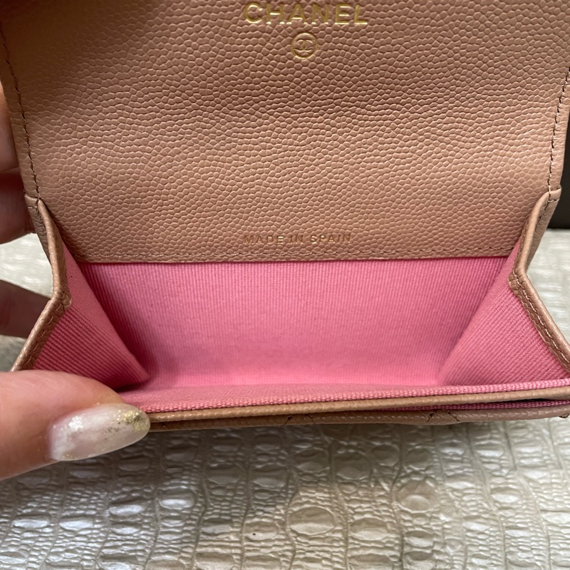 Chanel 奶茶荔枝牛奶雙C logo下蓋卡包-5