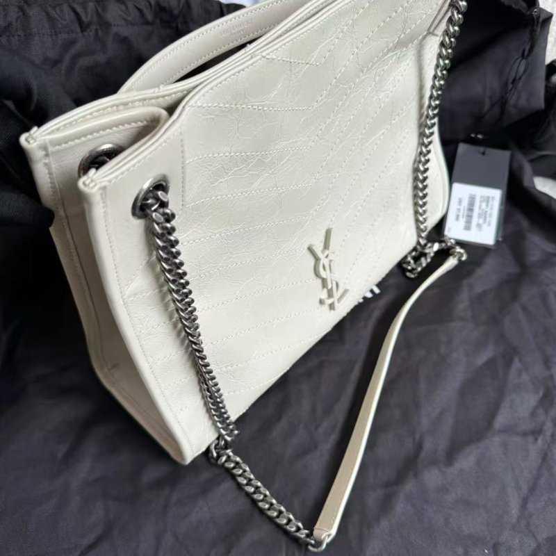 YSL 白色Niki Logo皺褶Totebag 33x27 全新配件塵袋-2