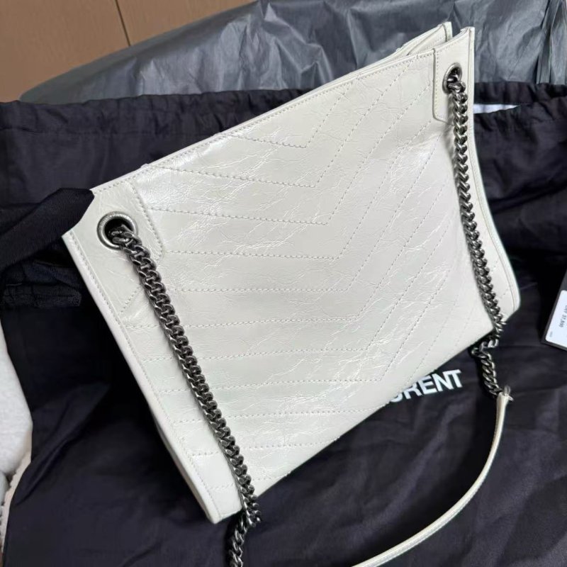 YSL 白色Niki Logo皺褶Totebag 33x27 全新配件塵袋-3