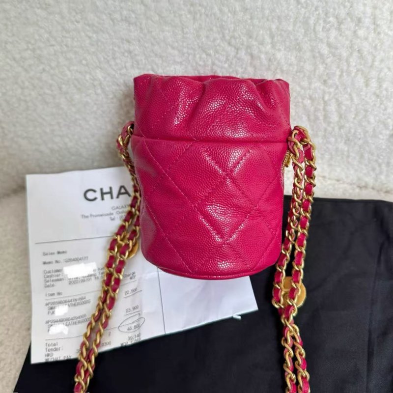✨Chanel 金幣鍊條荔枝牛皮mini小水桶 9*12 全新配件塵袋-4