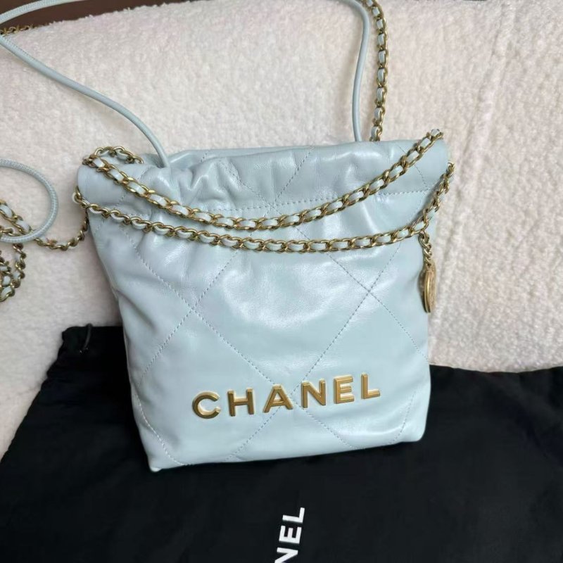 ✨Chanel 冰藍色22bag mini手提斜背包 99新 配件塵袋-3