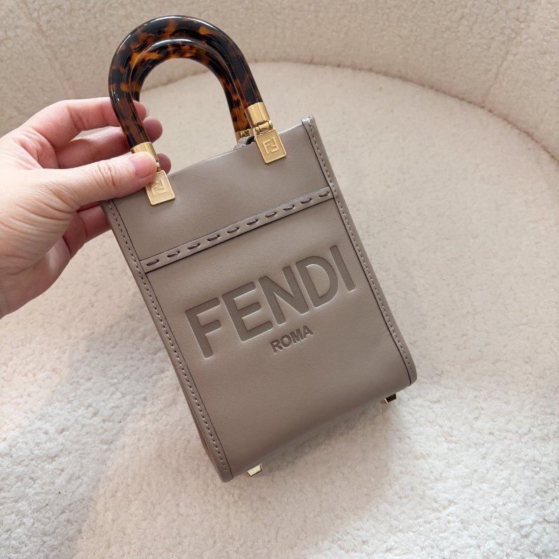 Fendi 大象灰琴譜托特迷你，玳瑁手柄金扣 99新 配件塵袋-0