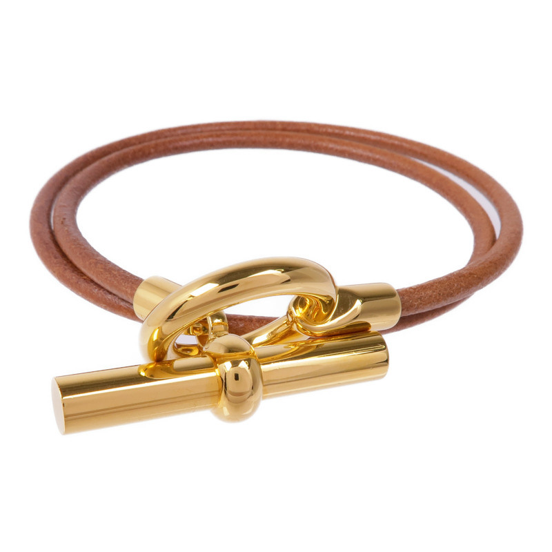 HERMES 皮革Glenan Double Tour Bracelet金扣手帶-0
