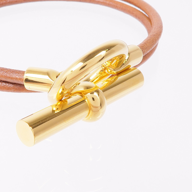 HERMES 皮革Glenan Double Tour Bracelet金扣手帶-4