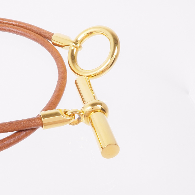 HERMES 皮革Glenan Double Tour Bracelet金扣手帶-5