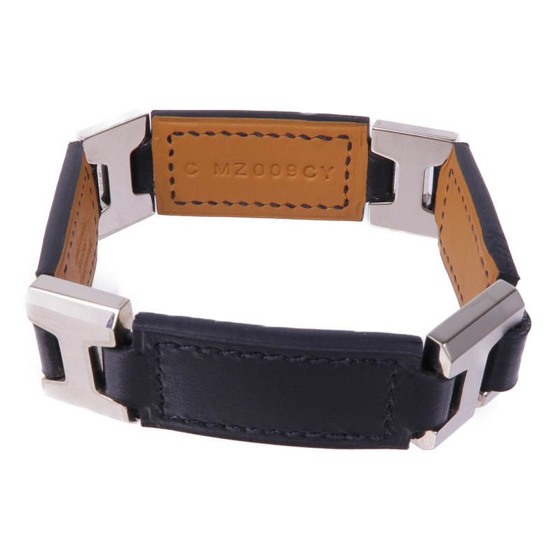 HERMES 皮革Bracelet銀扣手帶Noir-2