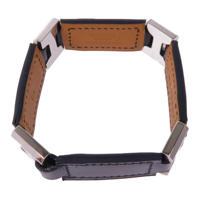 HERMES 皮革Bracelet銀扣手帶Noir-3