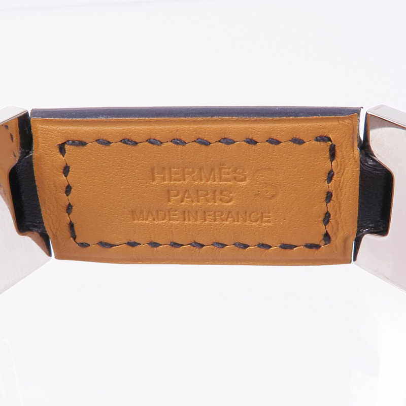 HERMES 皮革Bracelet銀扣手帶Noir-4