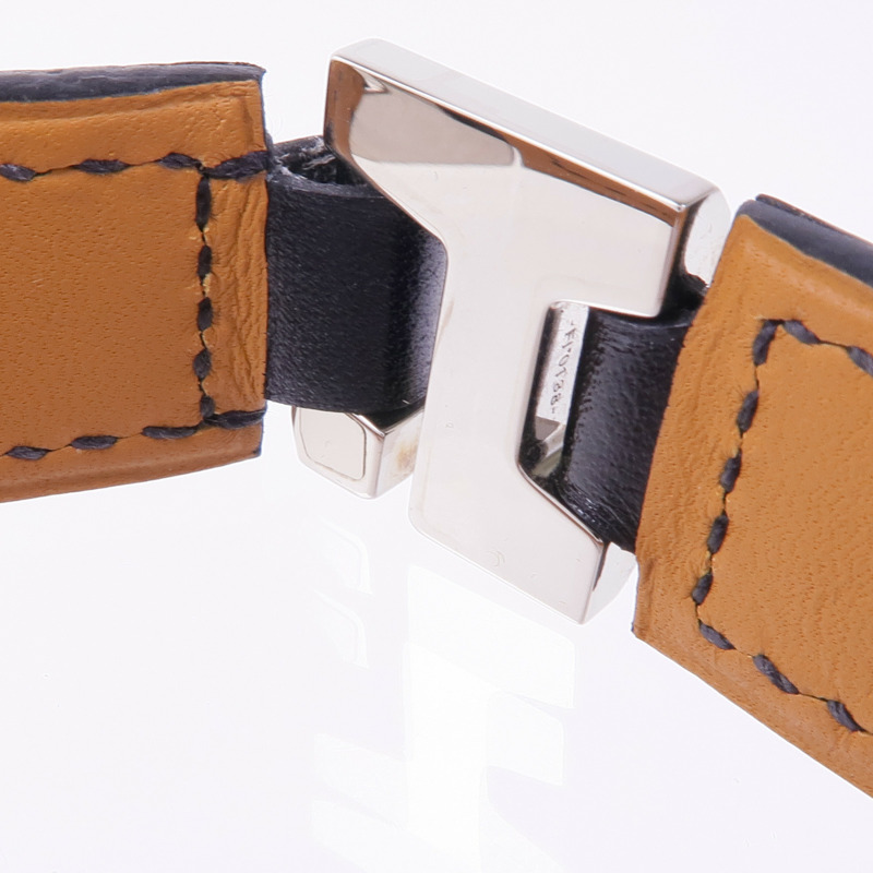 HERMES 皮革Bracelet銀扣手帶Noir-7