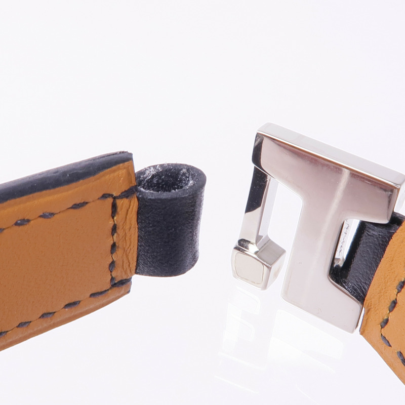 HERMES 皮革Bracelet銀扣手帶Noir-8