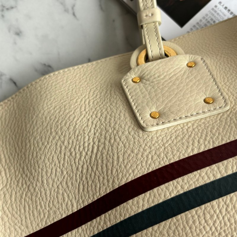 ::Chloe:: Vick Leather Tote 字母 米白色藍紅條紋牛皮托特包 肩背包 購物包-11