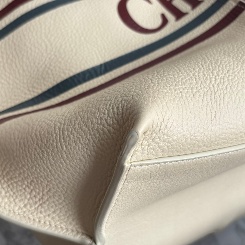 ::Chloe:: Vick Leather Tote 字母 米白色藍紅條紋牛皮托特包 肩背包 購物包-13