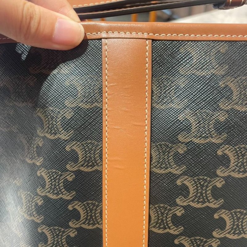 CELINE TRIOMPHE 經典老花帆布拚小牛皮 斜背包 小號 18*13*23 98新 配件防塵袋盒子-7