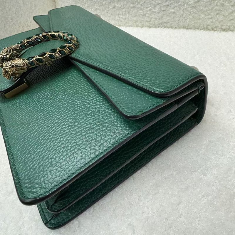 Gucci 鑽扣祖母綠 牛皮酒神中號 高價款 98新 配件塵袋-3