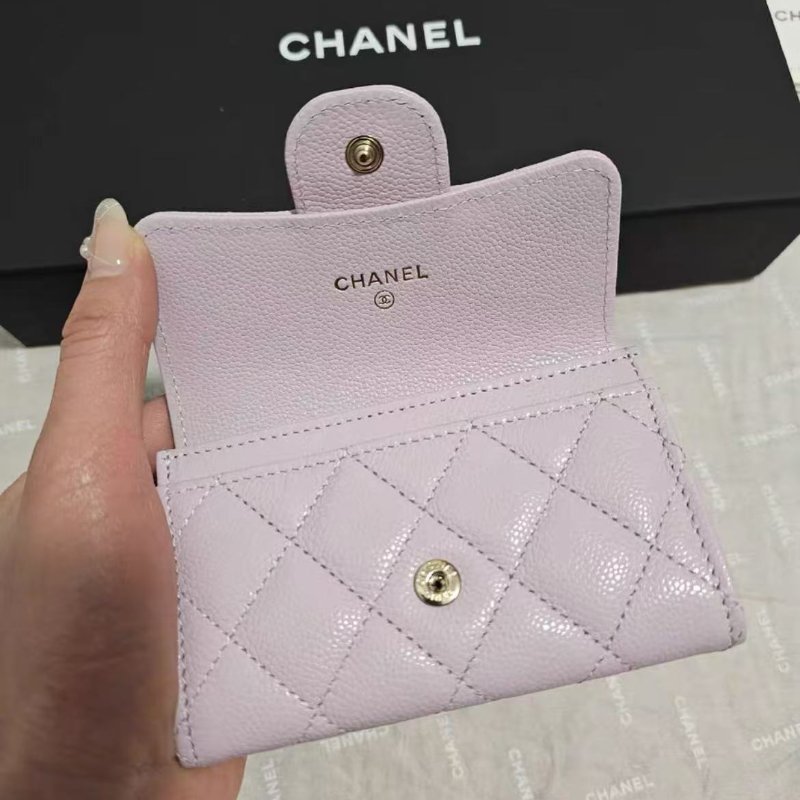 chanel 24s新款粉紫色卡包零錢包 logo內襯 全新 配件塵袋盒子-2