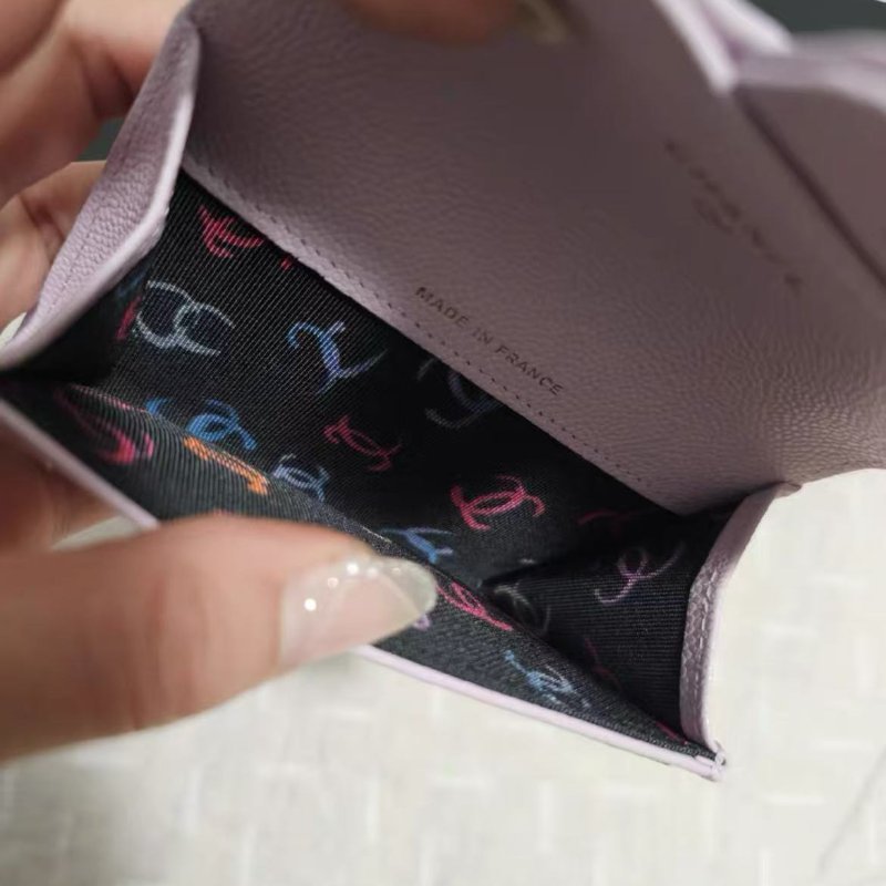 chanel 24s新款粉紫色卡包零錢包 logo內襯 全新 配件塵袋盒子-3