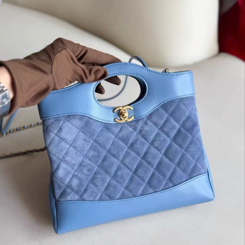 Chanel 25P 31bag 藍色麂皮芯片款 22x23x5cm 99新 配件塵袋-1