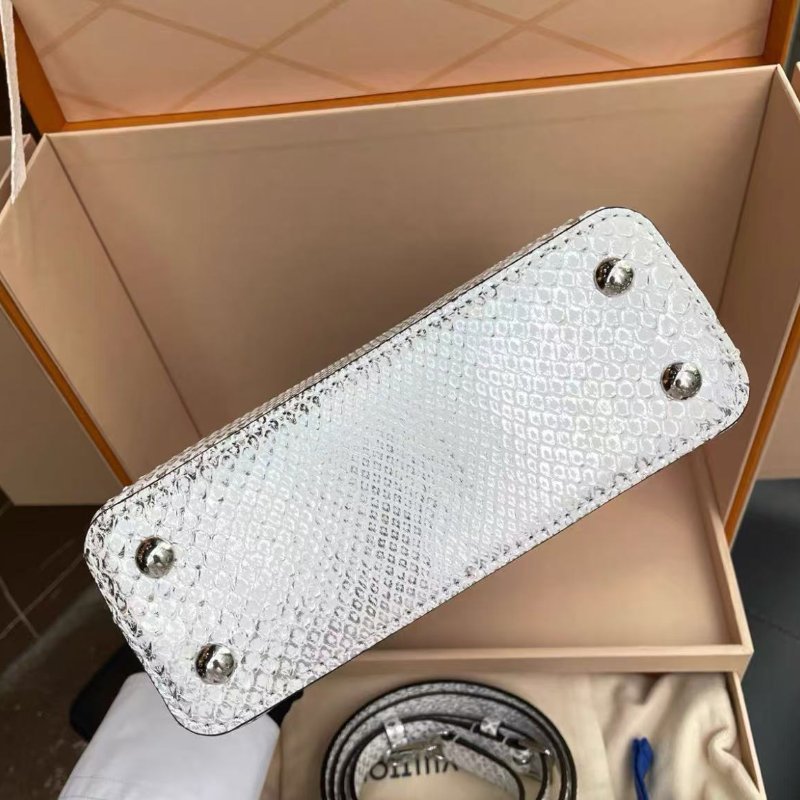 ✨LV Capucine Mini 銀色蛇皮亮面斜背手提包 尺寸：21*8*14cm 99新配件塵袋盒子-5