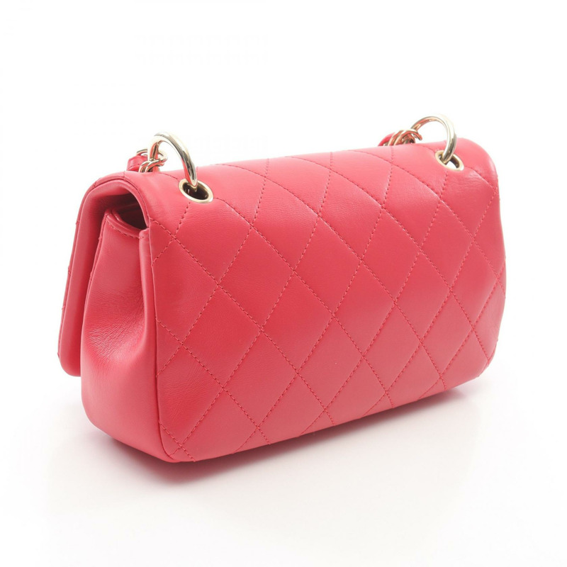 CHANEL Matelasse 鏈條單肩包 小羊皮 綿羊皮 紅色 二手 女款 GHW-1