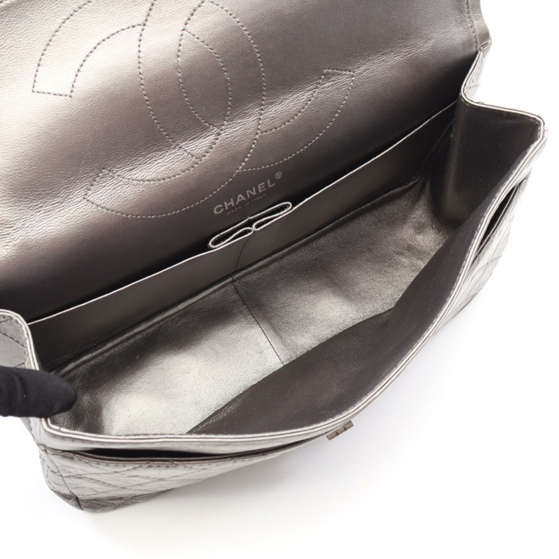 CHANEL 2.55 Matelasse Maxi W 翻蓋鏈條單肩包 A37590 皮革銀色二手-2