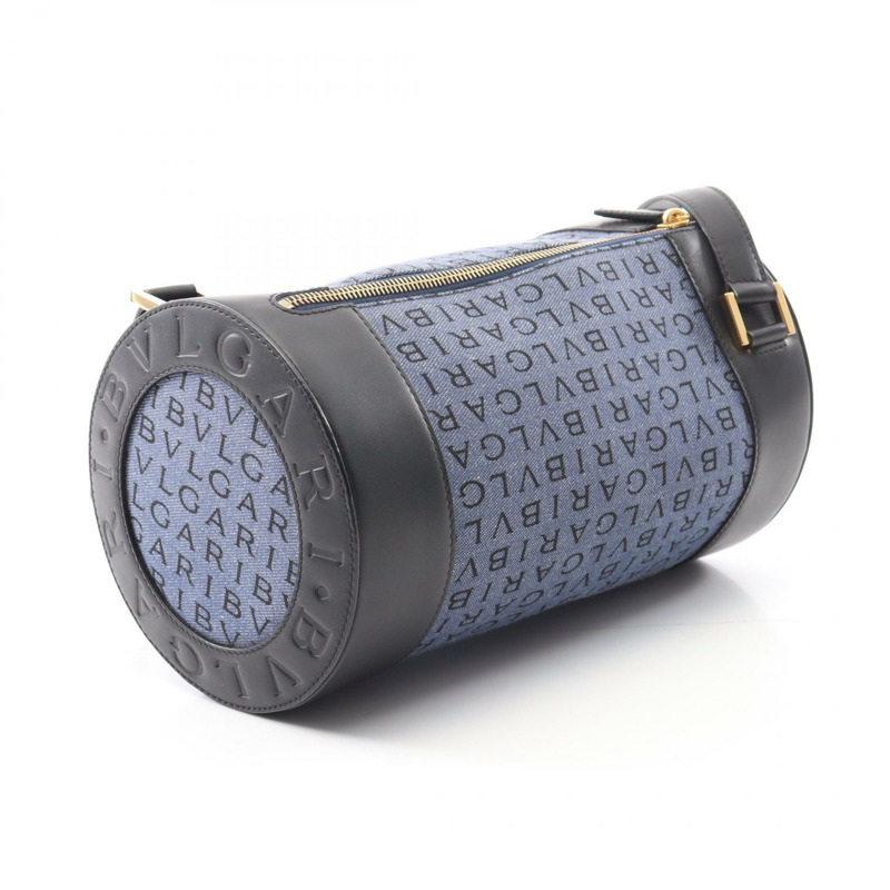 BVLGARI B-ZERO 1 Logo Mania 單肩包 帆布 皮革 藍色 黑色 二手 女士-1