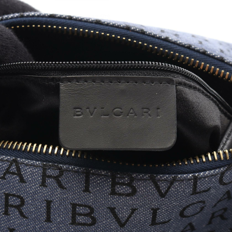 BVLGARI B-ZERO 1 Logo Mania 單肩包 帆布 皮革 藍色 黑色 二手 女士-3