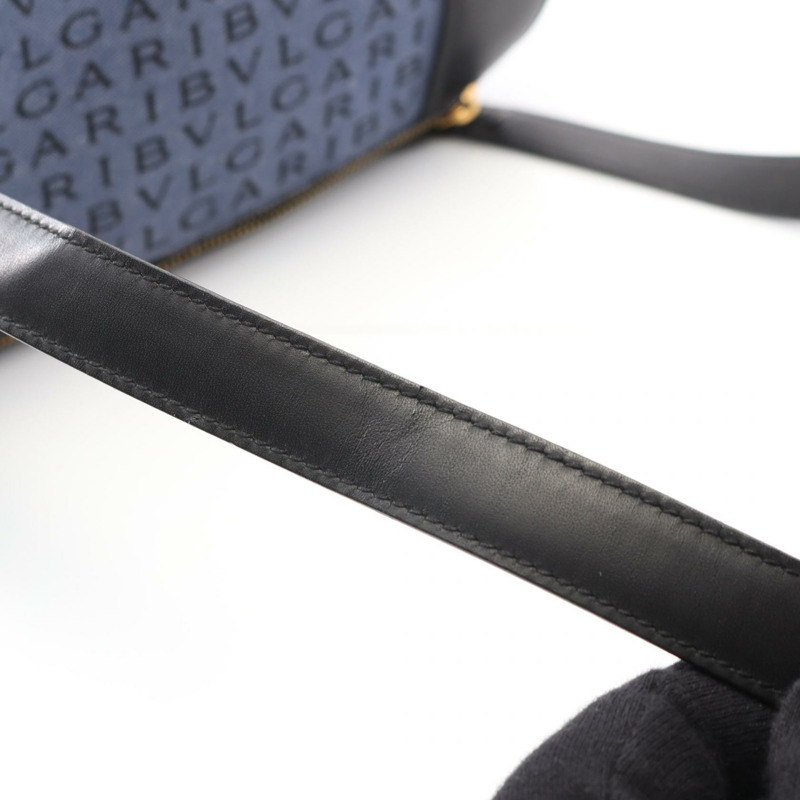 BVLGARI B-ZERO 1 Logo Mania 單肩包 帆布 皮革 藍色 黑色 二手 女士-8