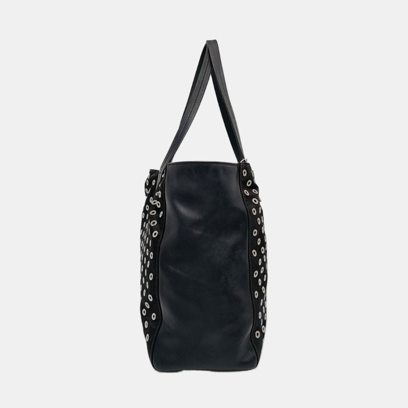 PRADA Tote 托特包 黑色 牛皮 標誌 鉚釘 單肩包 手提包-3